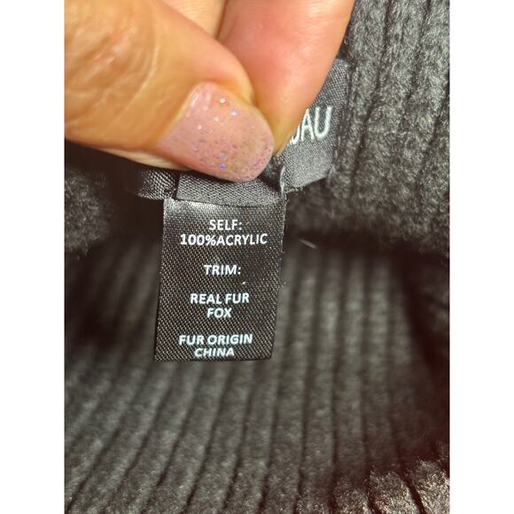 Adrienne Landau WOMEN's Fur Pom Pom BLACK Metallic Beanie Hat NWOT - Picture 5 of 7